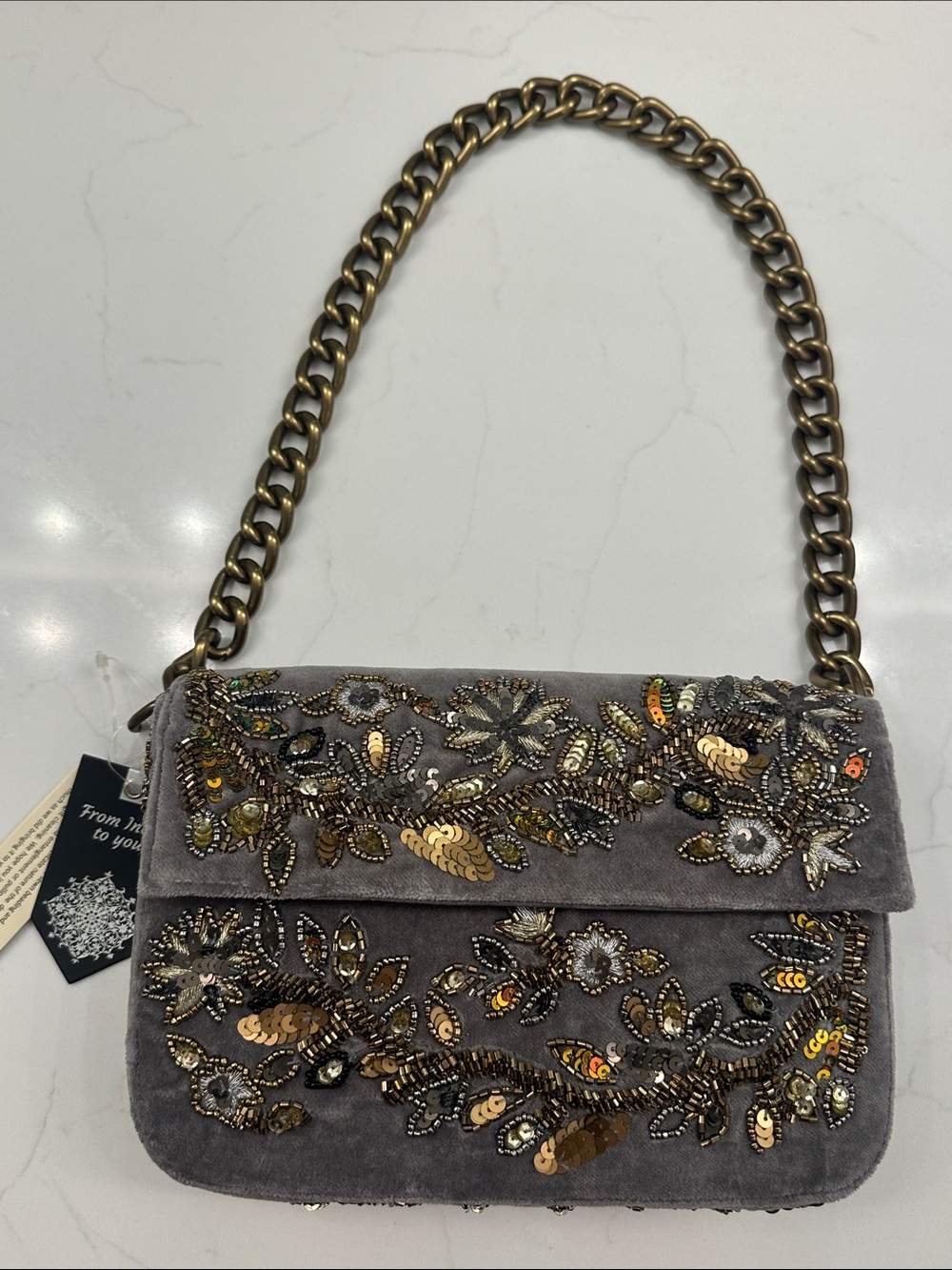 NWT Gray Velvet Sequin Beaded Purse From India to You